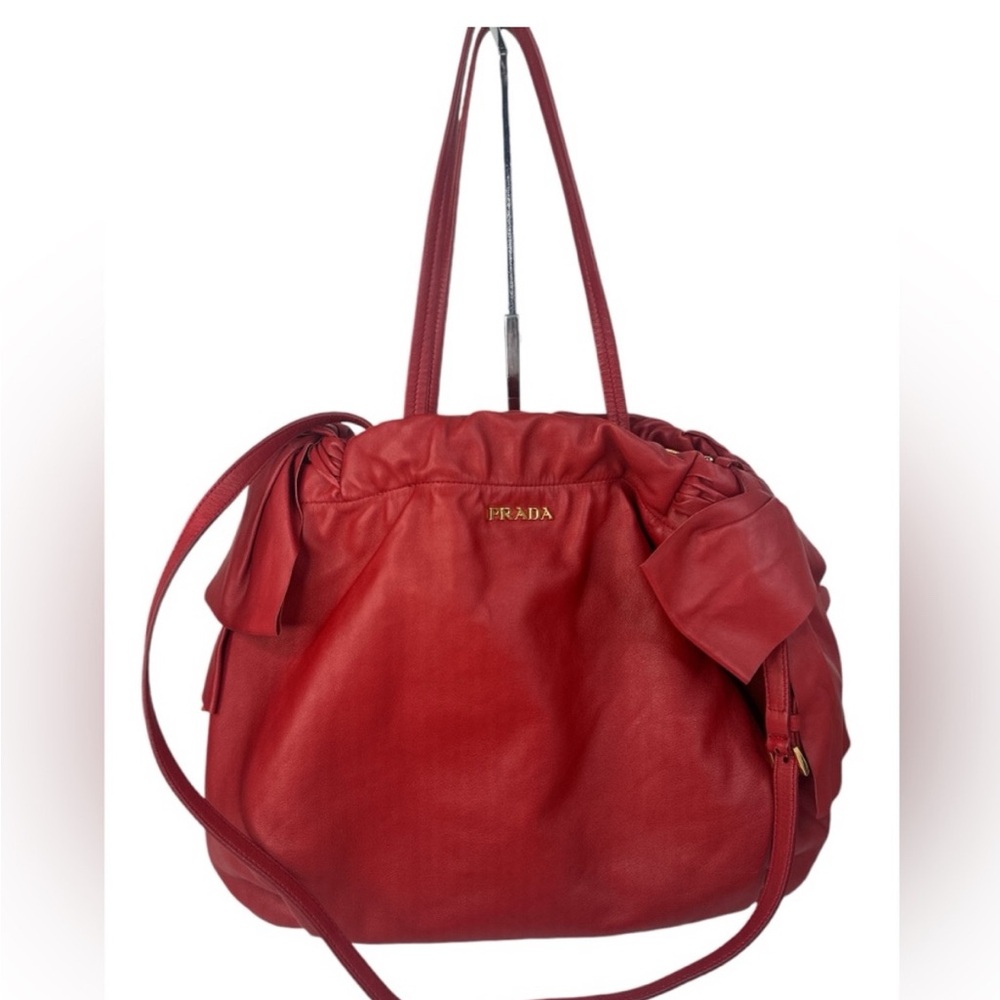 Prada Red Bow Leather Shoulder Bag - Picture 2 of 16